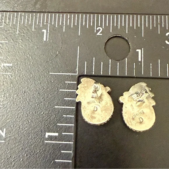 Vintage Signed D Native American Navajo Sterling Silver Turquoise Stud Earrings - Picture 5 of 14